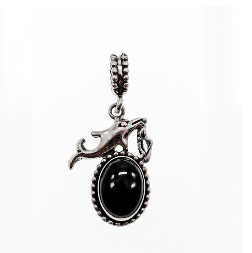 925 Sterling Silver Onyx Dolphin Pendant